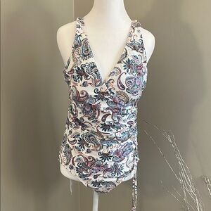 Niptuck Swim, Paisley Print Women's One Piece Swimsuit, Sz 12